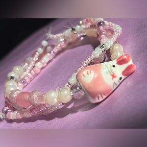 BUNNY - Pink, White and Purple - Y2K beaded elastic handmade bracelet - SET OF 3
